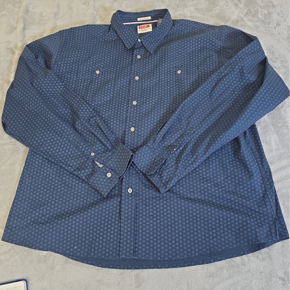 Wrangler Shirt Mens 3XL Blue Flexfor Comfort Longsleeve Button Down Casual